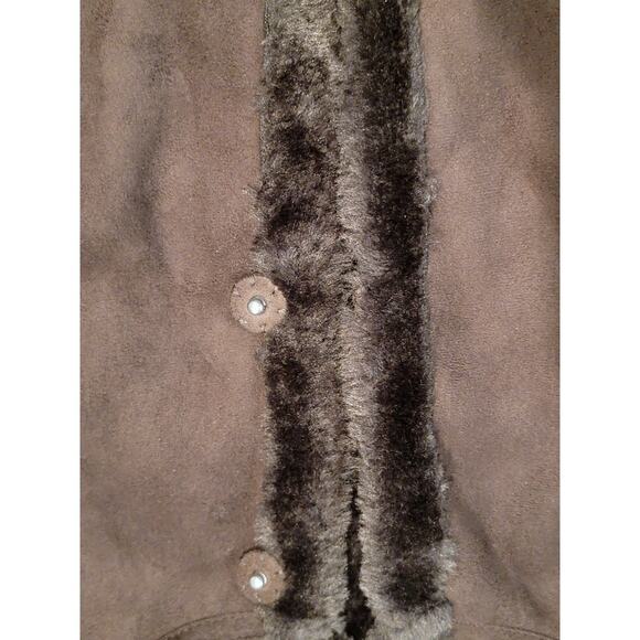 Denim & Co Brown Layer Vest XL Women's Faux Suede Fur Trim Pockets Winter Sporty - Picture 9 of 13